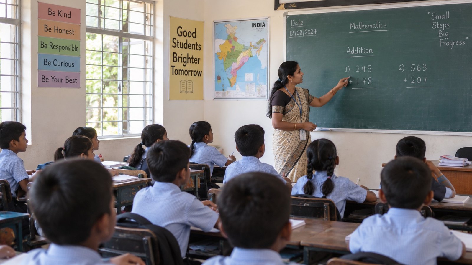 Students studying for Navodaya exam at Arya Gurukul School